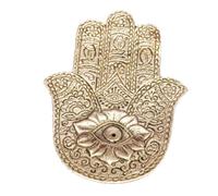 Hamsa Incense Holder Metal - Recycled Aluminium Hamsa Hand Incense Stick Burner Plate - Flat Evil Eye Ash Catcher Tray, Spiritual Protection Indian Decor Gift, 9 x 12cm