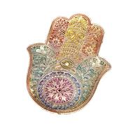 Hamsa Incense Holder Metal - Recycled Aluminium Hamsa Hand Incense Stick Burner Plate - Flat Evil Eye Ash Catcher Tray, Spiritual Protection Indian Decor Gift, 9 x 12cm