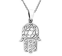 Hamsa or Hand of God with the Star of David .925 Sterling Silver Necklace