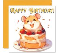 Hamster Birthday Cards - Animal Cake - Happy Birthday Card for Son Daughter Brother Sister Grandson Granddaughter Niece Nephew Cousin, 145mm Bday Greeting Cards