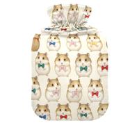 Hamster Bow Pattern Hot Water Bottle with Velvet Cover Hot Water Bag for Pain Relief 2L, Neck Cramps Shoulders Pain Relief, Hot Cold Pack
