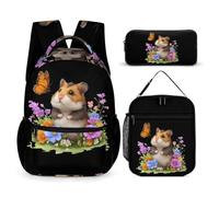 Hamster Butterfly Rat Backpack with Lunch Bag And Pencil Case | 3Pcs Printed Backpack Set,Travel Daypack