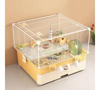 Hamster Cage, 2-Floors Hamster Habitat Small Animal Critter Enclosure, Mouse Gerbil Reptiles Palace Rat Habitat Cage (Yellow)