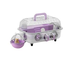 Hamster Cage,2-Layer Assembled Transparent Crate - with Tunnel and Silent Wheel 37x25x22cm Hamster Habitat,for Small Animal Dwarf Gerbil Exercise Sleeping Resting Hiding Seelping