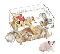 Hamster Cage | 2-Layer Clear Chinchilla Crate,Big Hamster Cage with Water Bottle and Bathroom | for Guinea Small Pet Home Animal Observation Indoor Outdoor Travel