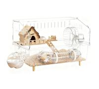 Hamster Cage - 2 Layers Clear Wooden Hamster Cage | Acrylic Hamster Cages, Open Top Mouse Cages, Hamster Habitat for Indoor and Outdoor Hamster Cage