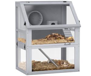 Hamster Cage 3-Tier Fir Wood & Acrylic Light Grey 60x40x75cm Deep Base 32cm Base
