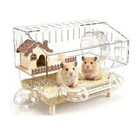 Hamster Cage, 43 x 30 x 34 cm Double-Layer Acrylic Hamster Villa Chewproof with Resting Area Exercise Wheel Tunnel Outdoor Bathroom Kettle and Food Bowl for Small Animals Playing and Romping