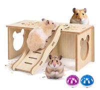 Hamster Cage Accessories,The Four-Piece Hamster Toy Habitat Set With Exercise Balls And Wooden Hideout, Multi-Level Play Space For Small Animal Enclosures