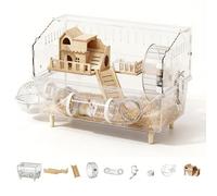 Hamster Cage,Acrylic Habitat for Small Animals,with Kitchen Bottle Wheel,Small Animals Hamster Chinchilla Hedgehog,Home Yard Breeding Observation Pet Shop Indoor(D)