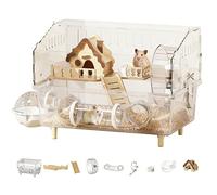 Hamster Cage,Acrylic Habitat for Small Animals,with Kitchen Bottle Wheel,Small Animals Hamster Chinchilla Hedgehog,Home Yard Breeding Observation Pet Shop Indoor(C)