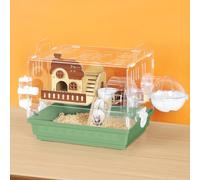 Hamster Cage Acrylic Hamster Habitat 360 Viewing Transparent Pet Rat Cage with Running Wheel & Hideout for Dwarf/Syrian Hamsters, Mice & Gerbils, Green, 13.3" L*10.2" W*12.4" H