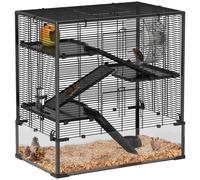 Hamster Cage Black Steel Aluminium Tempered Glass 78.5x48.5x80cm 4-Tier DeepBase