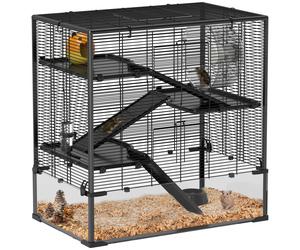 Hamster Cage Black Steel Aluminium Tempered Glass 78.5x48.5x80cm 4-Tier DeepBase