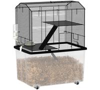 Hamster Cage Black Steel/PP 74x57x43cm 3-Tier Wheels Deep Tray for dwarf/syrian