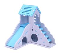Hamster Cage Colorful Mini Eco-board Wooden Slide DIY Assemble Hamster House Small Animals Pet Toy Double Stair-style Castle Pavilion Villa(Blue)