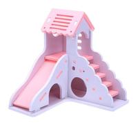 Hamster Cage Colorful Mini Eco-board Wooden Slide DIY Assemble Hamster House Small Animals Pet Toy Double Stair-style Castle Pavilion Villa Habitat(Pink)