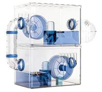 Hamster Cage Double layered Villa Large Space Acrylic Transparent Belt Tunnel Hamster Travel Cage(Blue)