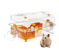 Hamster Cage, Full Transparent Viewing Habitat, 14.96 x 10.24 x 8.27 Inches Cage with Food Dispenser, Silent Exercise Wheel, Cosy Bunny Resting Space for Playing Sleeping, Chinchilla