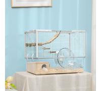 Hamster Cage, Gerbil Cage with Deep Bottom, Wooden Ramp, Hut PawHut White One Size