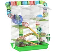 Hamster Cage Green 47x30x59cm Metal PP PS 5-Tier Multi-Level Habitat with House