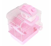 Hamster Cage, Hamster Habitat 2 Tier Portable Large Space Animal Home Rodent Gerbil Mouse Mice Rat Wire Cage for Small Animals, Hamster, Guinea Pigs, Rabbits, Golden Bears (Pink)