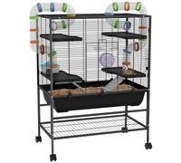 Hamster Cage Large Black Steel 109x82x46cm Multi Tubes Wheels Shelves Ramps PSPP