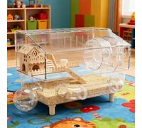 Hamster Cage Large for Gold Hamsters and Dwarf Hamsters, XXL Cage 2 Levels with 11-Piece Accessories, Acrylic Small Animal Cage Transparent, Sturdy Coop for Degus, Complete Set Ready to