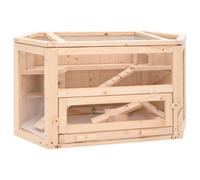 Hamster Cage Natural Fir Wood Acrylic Front 80x40x43 cm 2-Room Play & Mesh Top