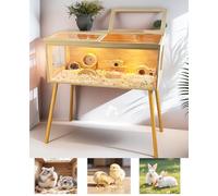 Hamster Cage Natural Pine Wood Chick Breeding Box with Temperature Control & Heating Light Sliding Doors and 4 x 70 cm Solid Wood Legs for Hamsters, Chicken, Birds, Lizard Breeding (100 x 52 x 53 cm)