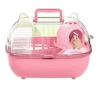 Hamster Cage Portable hamster cage with handle fully breathable built-in shelter(Pink)