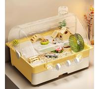 Hamster Cage Set Transparent Small Animal Cage with Tunnels, Rat Gerbil Cage with Openable Front Door and Exercise Wheel, Habitat for Pet Hamsters or Gerbils(Yellow)