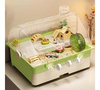 Hamster Cage Set Transparent Small Animal Cage with Tunnels, Rat Gerbil Cage with Openable Front Door and Exercise Wheel, Habitat for Pet Hamsters or Gerbils(Green)