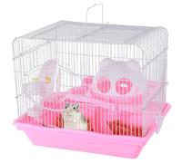 Hamster Cage, Simple-to-Clean Portable Pet Cage with Running Wheel, Cat-Form Cabin and Water Bottle
