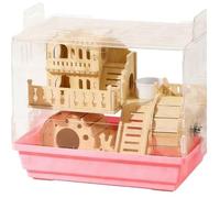 Hamster Cage Solid wood shelter acrylic feeding box large space hamster cage(Pink)