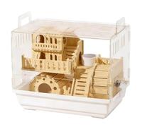 Hamster Cage Solid wood shelter acrylic feeding box large space hamster cage(White)