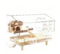 Hamster Cage - Transparent Double Layer Acrylic Food Bowl Habitat | Cage for Hamster - for Small Animals Home Indoor Pet Travel Play Exercise