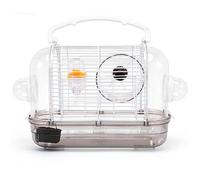 Hamster Cage Transparent strap handle easy to carry with running wheel hamster cage(Coffee)