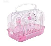 Hamster Cage Transparent strap handle easy to carry with running wheel hamster cage Habitat(Pink)