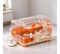 Hamster Cage with Bath, Clear PET Mouse Cage for Dwarf Hamster Habitat, | 19.68x14.17x12.59 in PET clear design with platform, wheel, external bath, ideal mouse cage and small animal cage