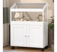 Hamster Cage with Storage Cabinet - Acrylic Panels for 360° Viewing, Ideal for Hamsters, Rabbits, Guinea Pigs, and Hedgehogs, White