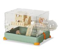 Hamster Cage with Tubes Tray Type Hamster Enclosure Acrylic Clear Small Animal Cage with Water Bottle and Exercise Wheel, Gerbil Cage for Hamsters Gerbil Mice(Green)