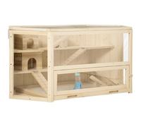 Hamster Cage Wooden Large Hamster Cage Small Animal Exercise Play House 3 Tier With Sliding Tray Seesaws Water Bottle(Brown)