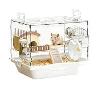 Hamster Cage XXL Acrylic Transparent 2 Levels - Includes Wheel & House, House for Dwarf Hamsters & Mice, Wide Door for Easy Cleaning, 360° All-Round Viewing Cage, Modern Design