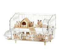 Hamster Cages | 2 Levels Natural Behavior Visibility Clear Habitat with Exercise Wheel for Running Water Bottle Bath, | Hygienic Cleaning Solution Pa