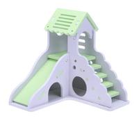 Hamster Cages Colorful Mini Eco-board Wooden Slide DIY Assemble Hamster House Small Animals Pet Toy Double Stair-style Castle Pavilion Villa(Green)