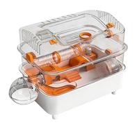Hamster Cages Hamster cage double-layer spacious acrylic transparent feeding box house(Orange)