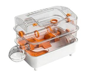 Hamster Cages Hamster cage double-layer spacious acrylic transparent feeding box house(Orange)