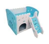 Hamster Cages Hamster Hideout House Double Layers Ventilated Design Cage Accessories Golden Bear Villa Balcony Pet Supplies(Blue)