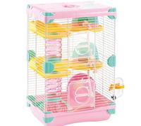 Hamster Cages Hollow out double-layer hamster cage portable and convenient small villa(Pink)